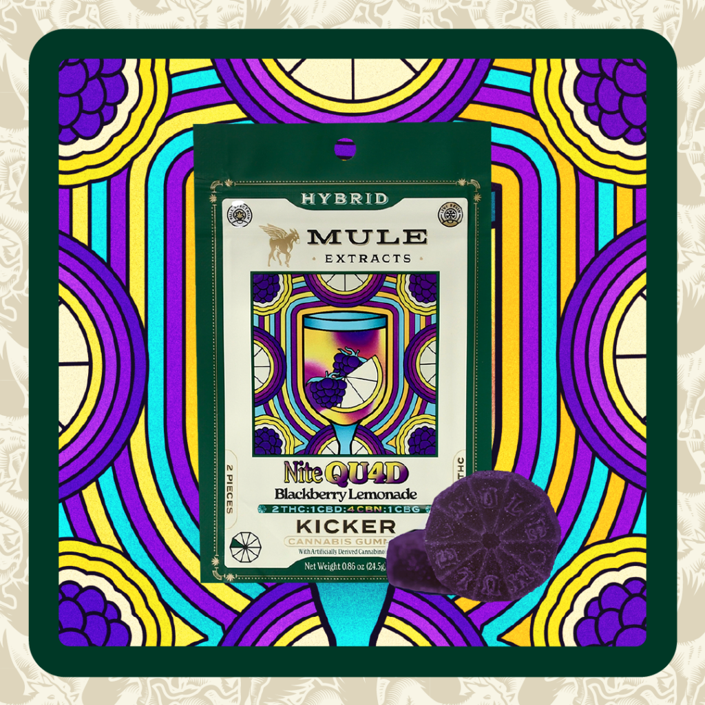 MULE 100MG 2:1:4:1 THC:CBD:CBN:CBG BLACKBERRY LEMONADE NITE QUAD GUMMY - INDICA