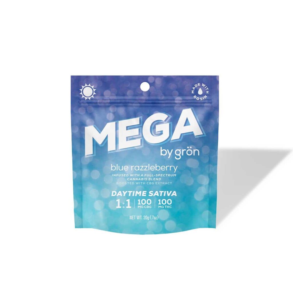 GRON 100MG 1:1 THC/CBD BLUE RAZZLEBERRY MEGA PEARL GUMMY – SATIVA