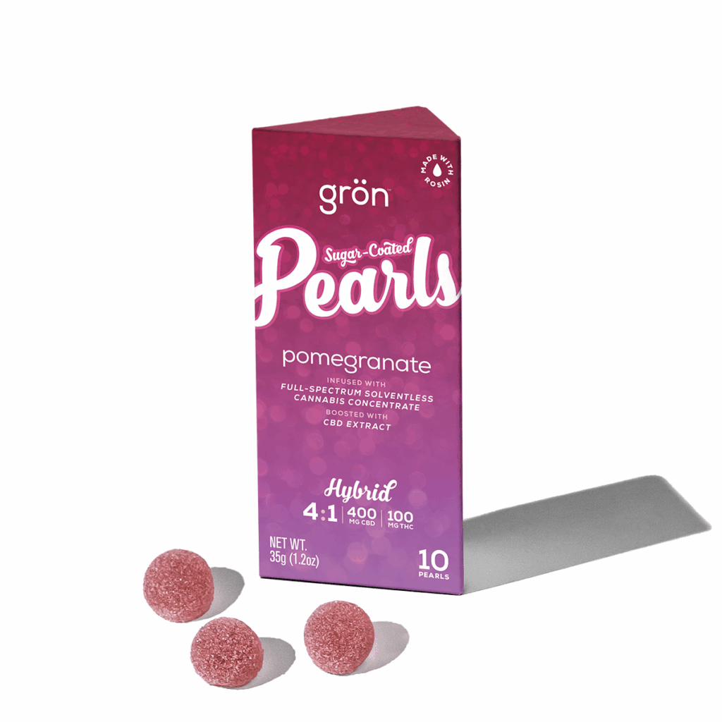 GRON 100MG 4:1 CBD/THC POMEGRANATE MOJITO 10PK PEARL GUMMIES – HYBRID