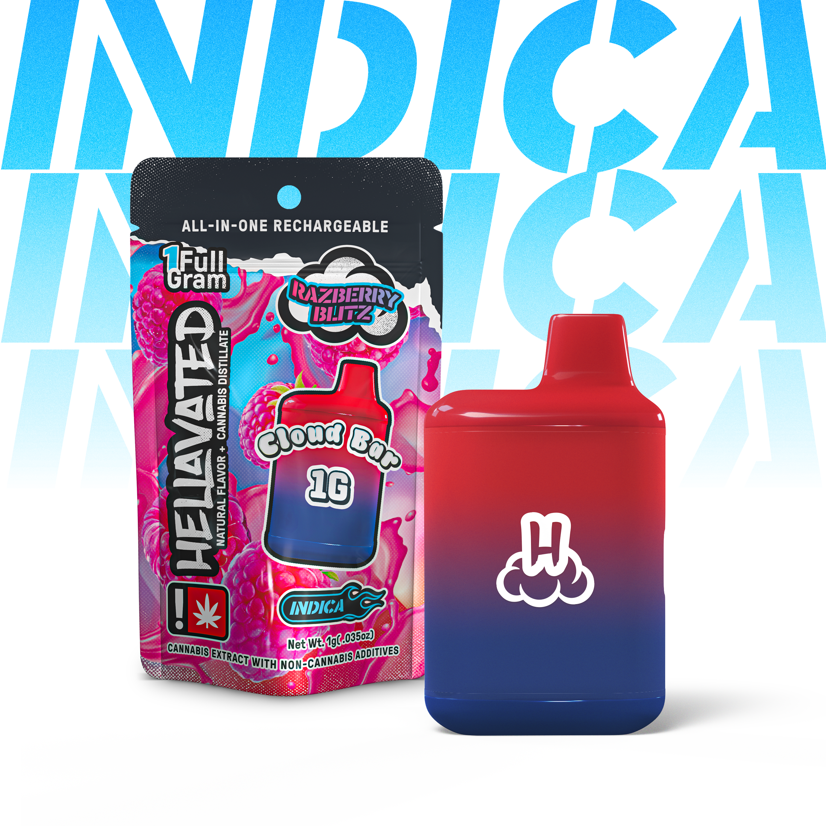 HELLAVATED 1G RAZBERRY BLITZ AIO CLOUD BAR - INDICA