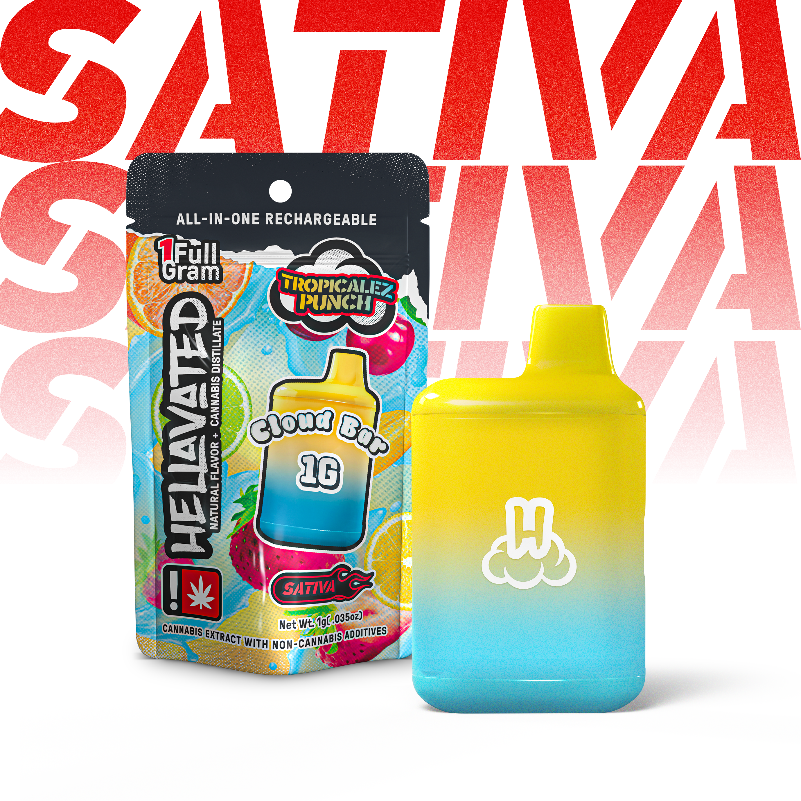 HELLAVATED 1G TROPICALEZ PUNCH CLOUD BAR - SATIVA