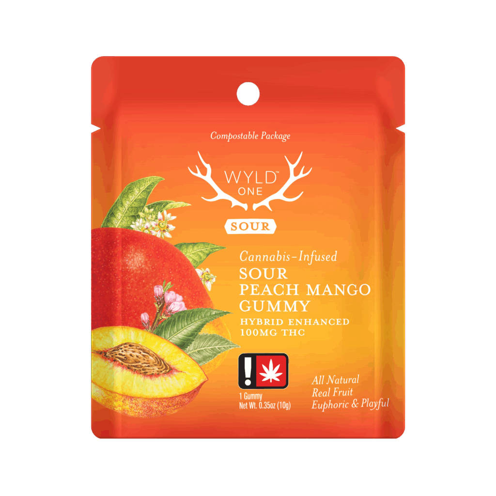 WYLD 100MG SOUR PEACH MANGO SINGLE GUMMY - HYBRID
