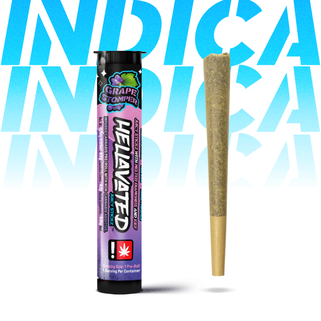 HELLAVATED 0.75G GRAPE STOMPER JUICY STICKZ INFUSED PREROLL - INDICA