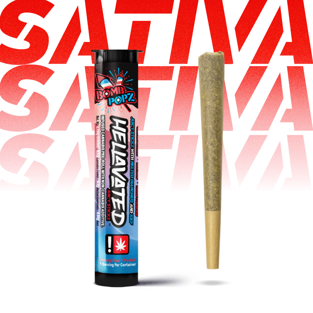 HELLAVATED .75G BOMB POPZ JUICY STICKZ INFUSED PREROLL - SATIVA