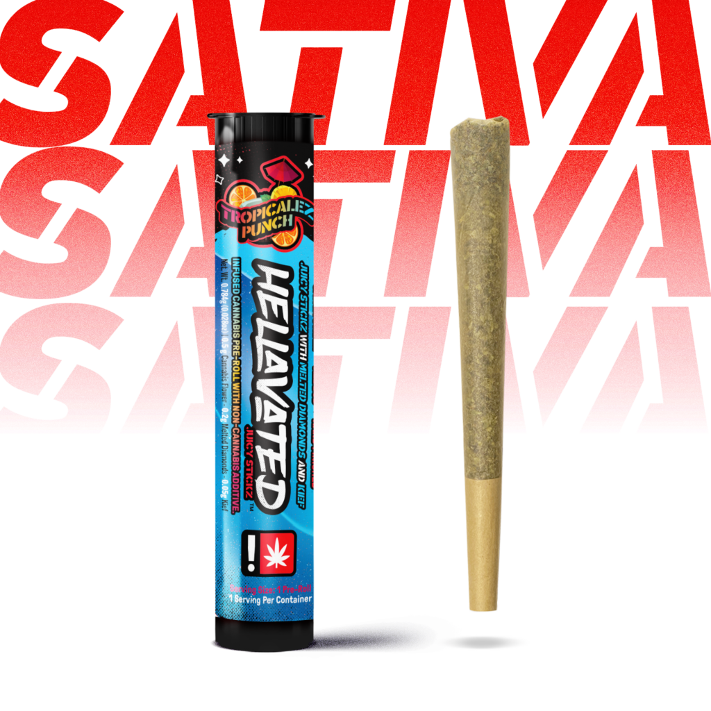 HELLAVATED .75G TROPICALEZ PUNCH JUICY STICKZ INFUSED PREROLL - SATIVA