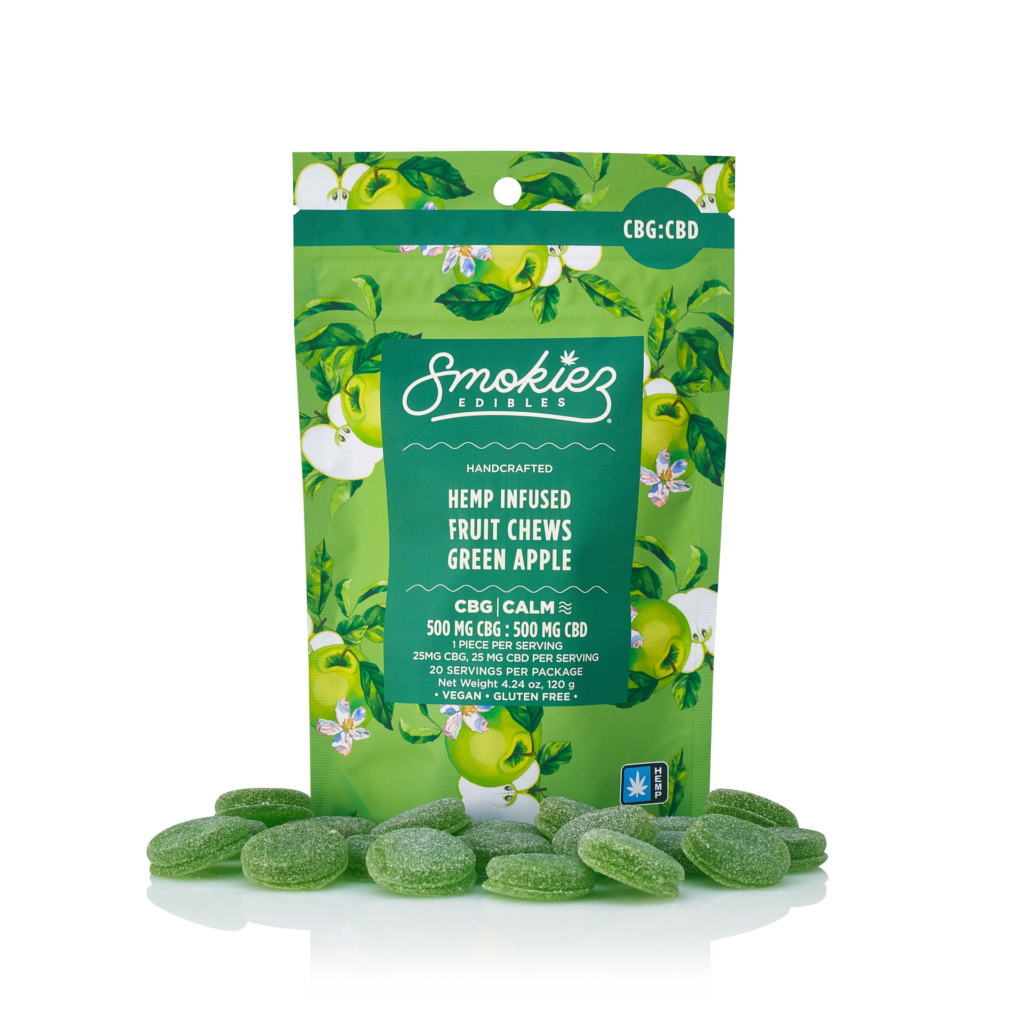 SMOKIEZ 500MG 1:1 CBG:CBD SWEET GREEN APPLE 20PC GUMMIEZ