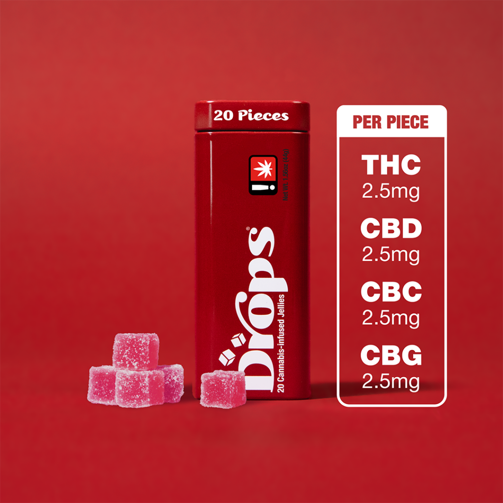DROPS 50MG 1:1:1:1 THC/CBD/CBG/CBC CRANBERRY 20PK GUMMIES - SATIVA