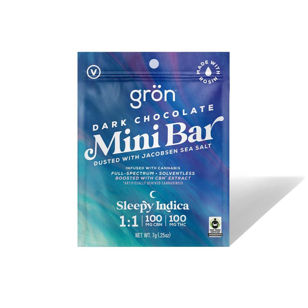 GRON 100MG 1:1 THC/CBN DARK CHOCOLATE SEASALT CHOCOLATE BAR - INDICA