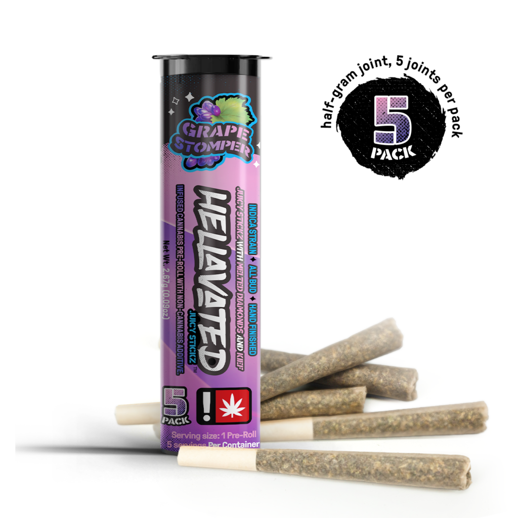 HELLAVATED 5PK GRAPE STOMPER JUICY STICKZ – INDICA