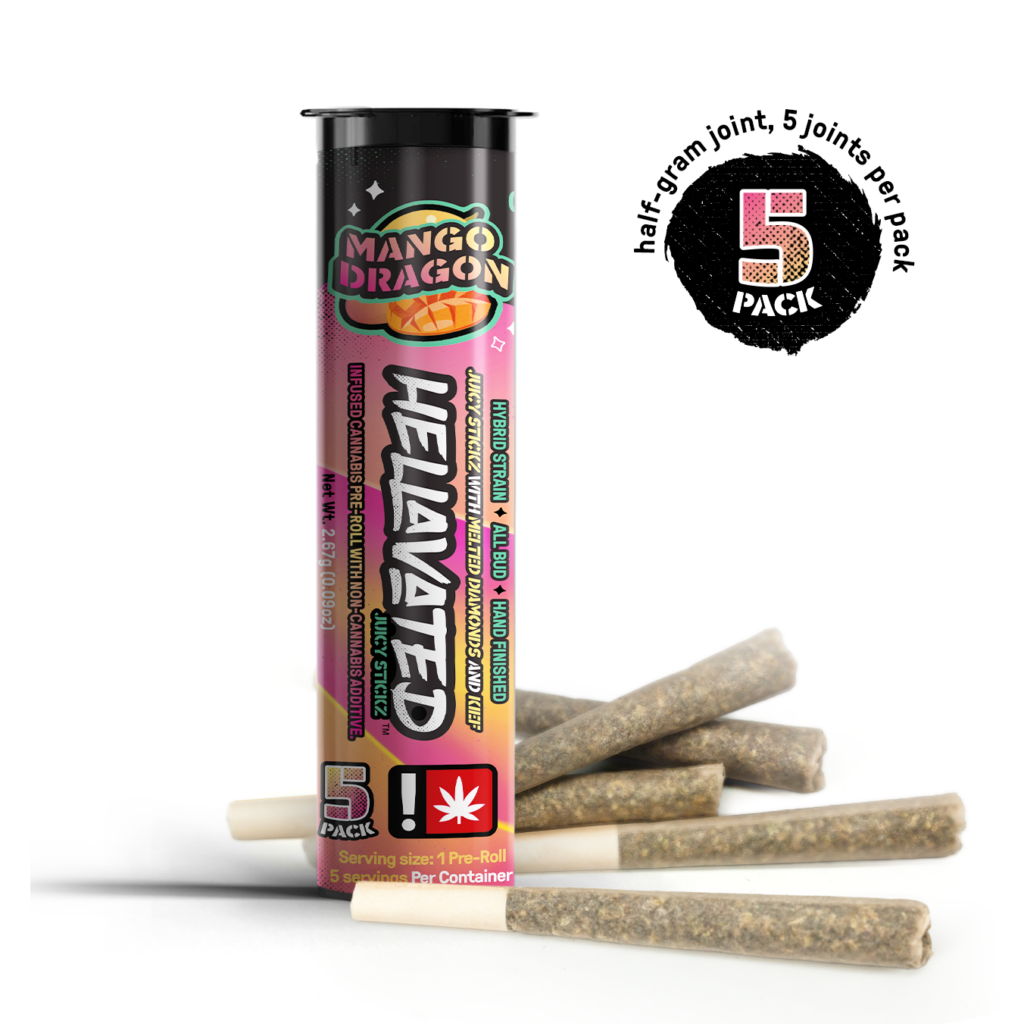HELLAVATED 5PK MANGO DRAGON JUICY STICKZ – HYBRID