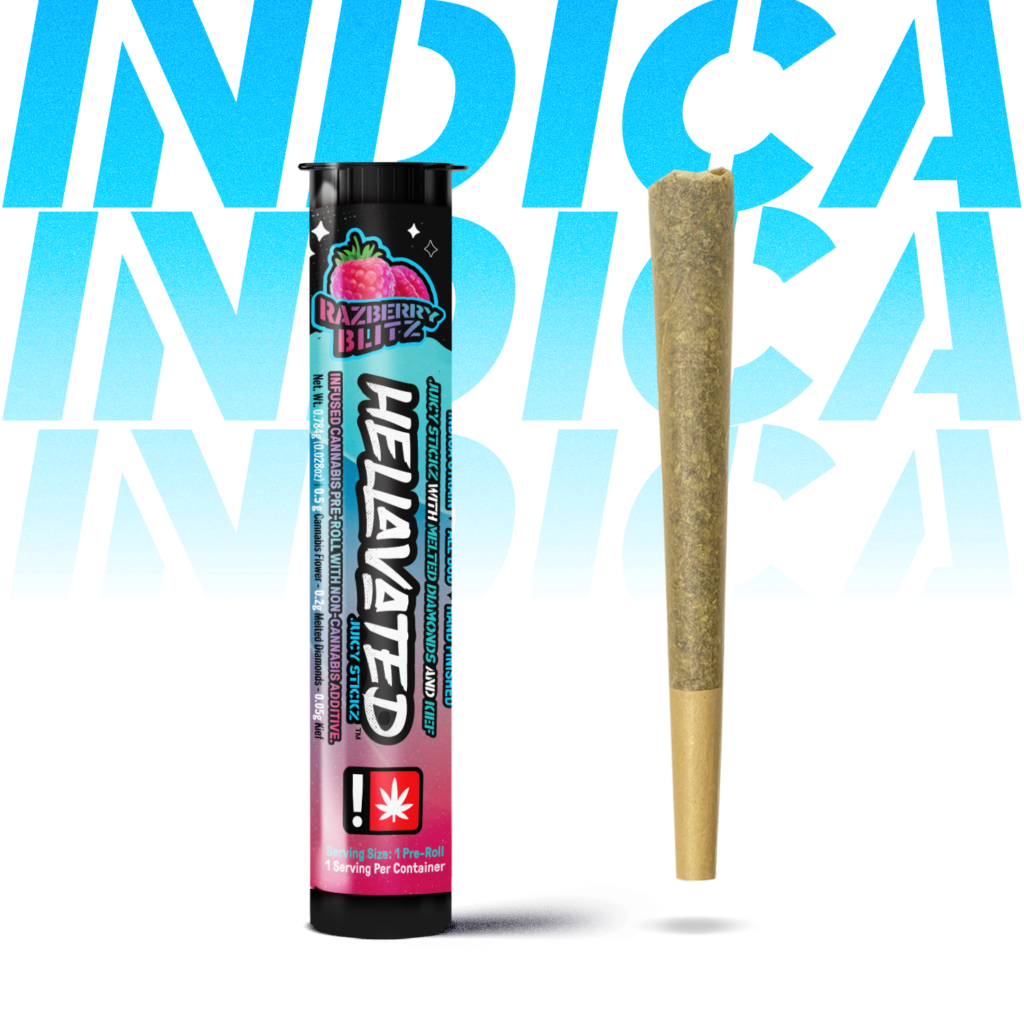 HELLAVATED .75G RAZBERRY BLITZ JUICY STICKZ INFUSED PREROLL - INDICA