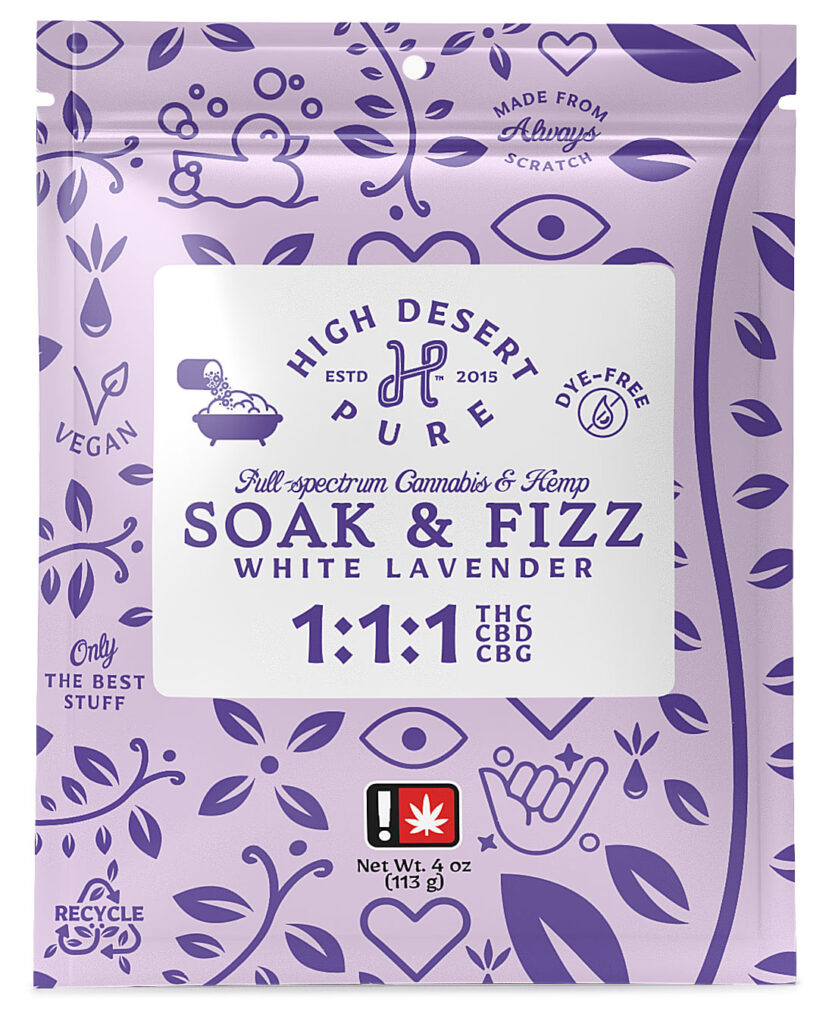HIGH DESERT PURE 4OZ WHITE LAVENDER SOAK & FIZZ 1:1:1 THC:CBD:CBG
