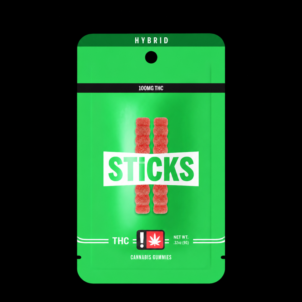 STICKS 100MG 1:1 THC:CBD PACIFIC P 2 PIECE GUMMY - HYBRID