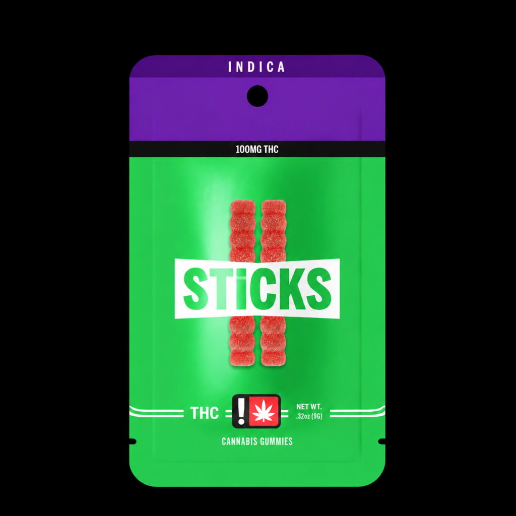 STICKS 100MG BLACKBERRY POMEGRANATE 2 PIECE GUMMY - INDICA
